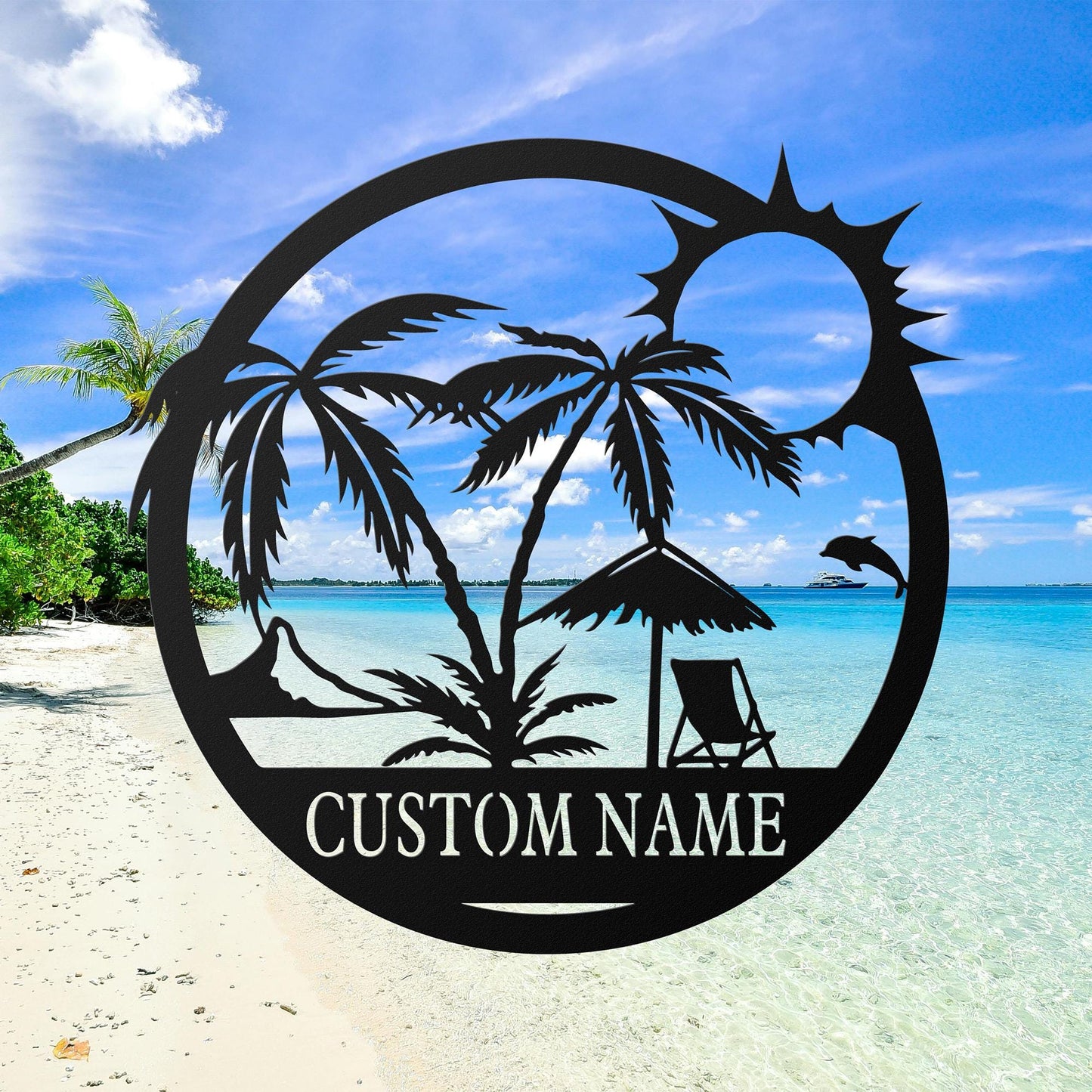 Custom Beach Decor, Nautical Decor, Lake House Decor, Summer Beach House Sign, Metal Coastal Decor, Outdoor Sign Sunset Beach Monogram
