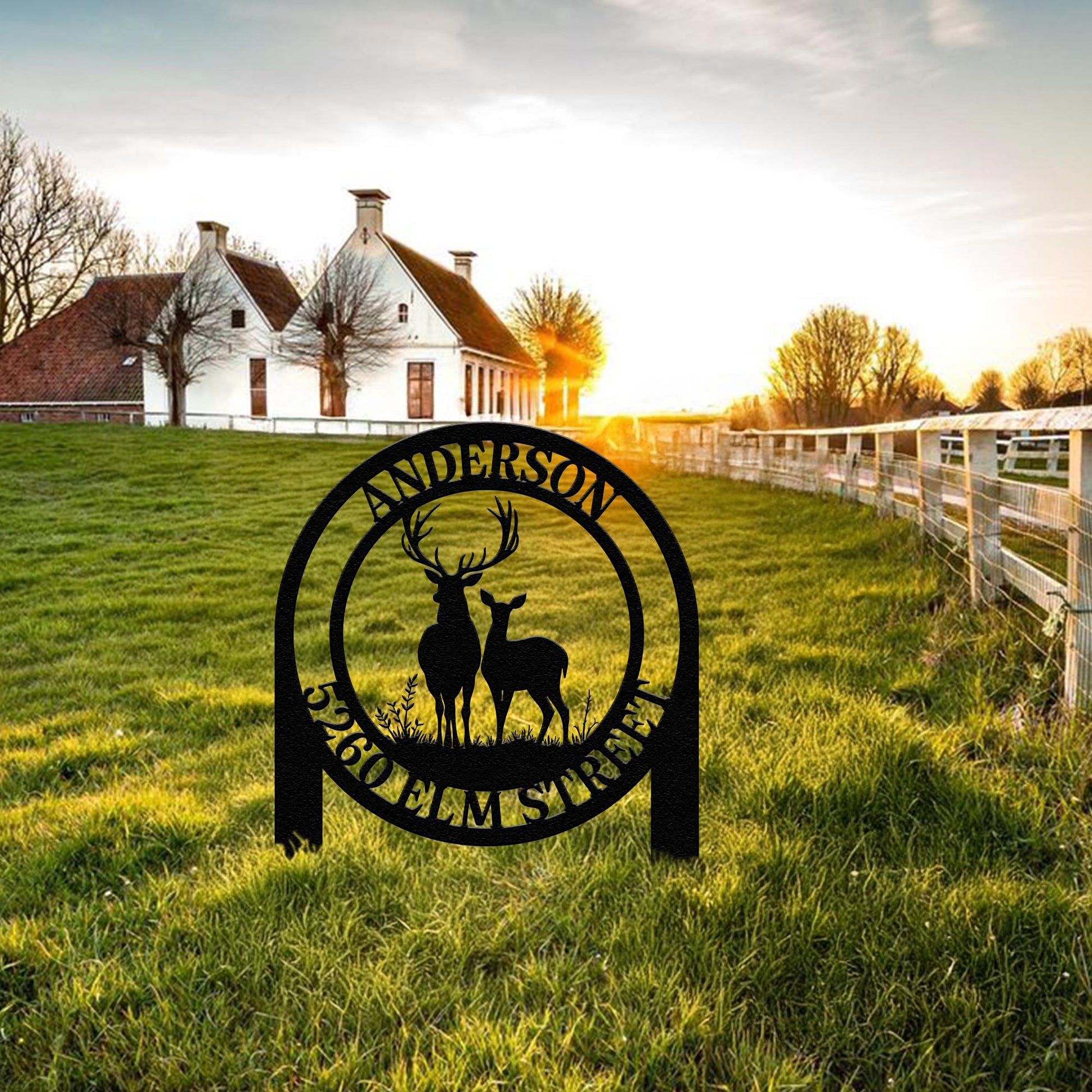 Custom Metal Address Sign for Lodge, Personalized Deer Address Yard Stake, Custom Deer Sign, Family Name Sign, Address Yard Metal Sign