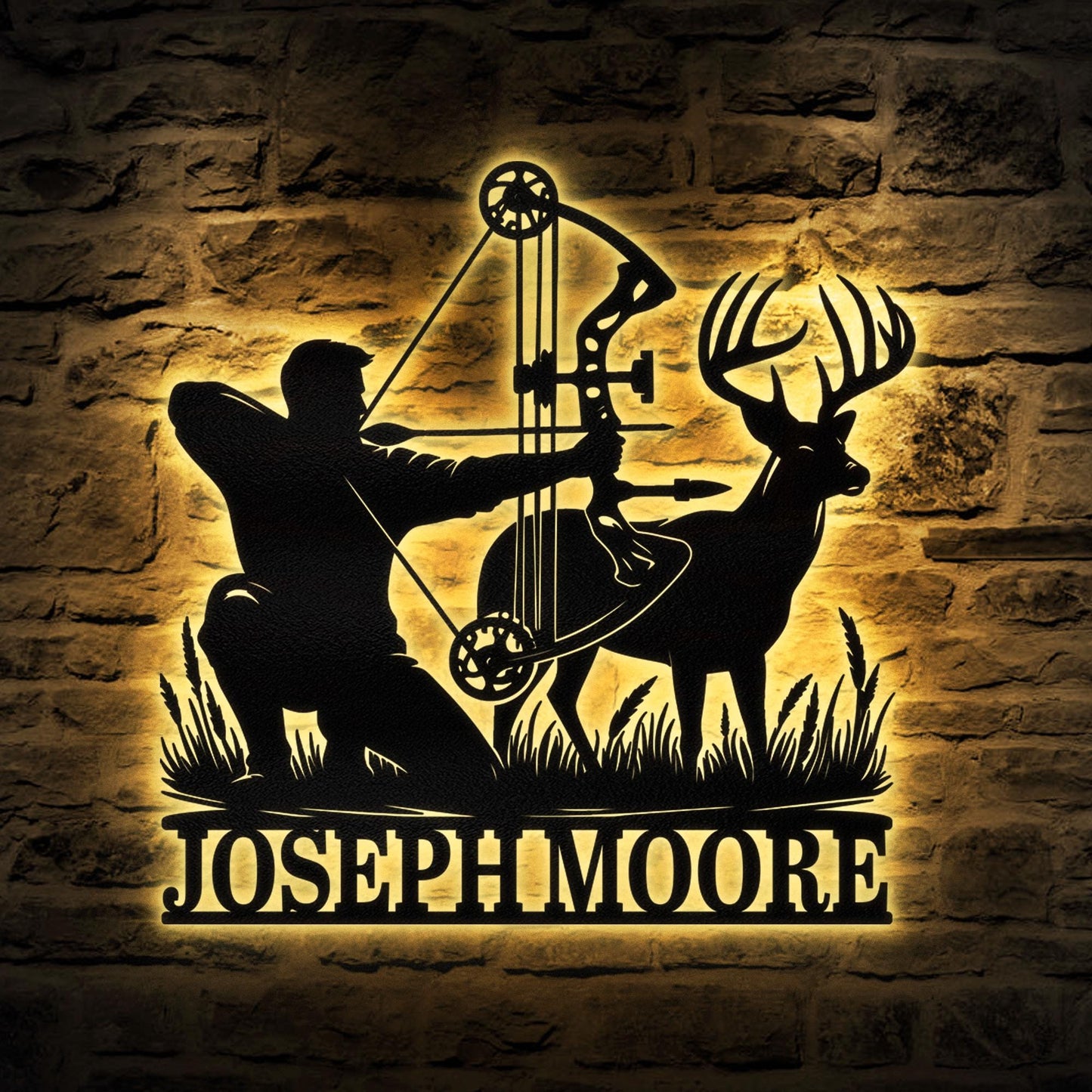 Custom Archery Hunter Wall LED Décor - Personalized Metal Name Sign
