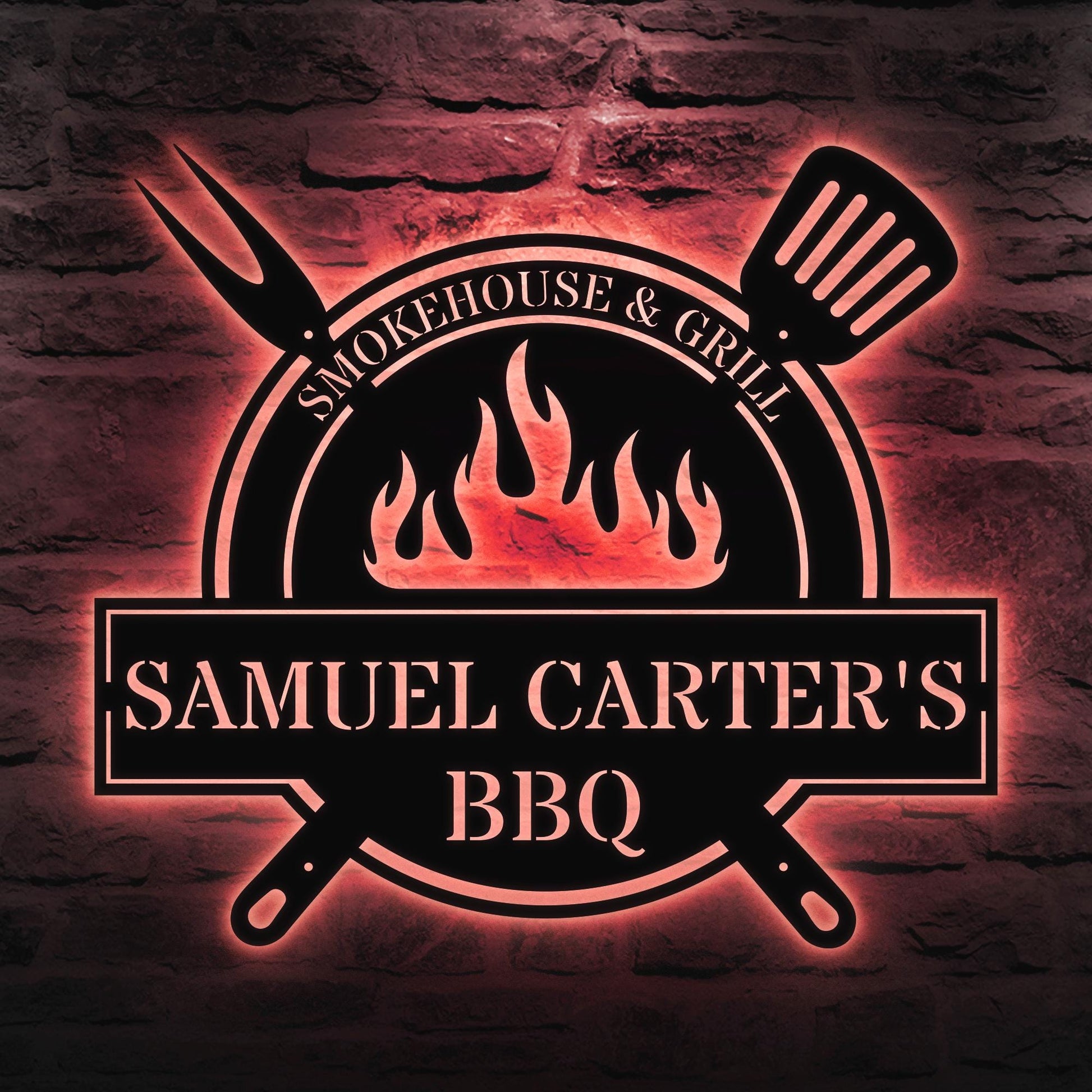 BBQ Metal Wall Sign - Personalized Smokehouse & Grill, Custom Name Décor for BBQ Lovers